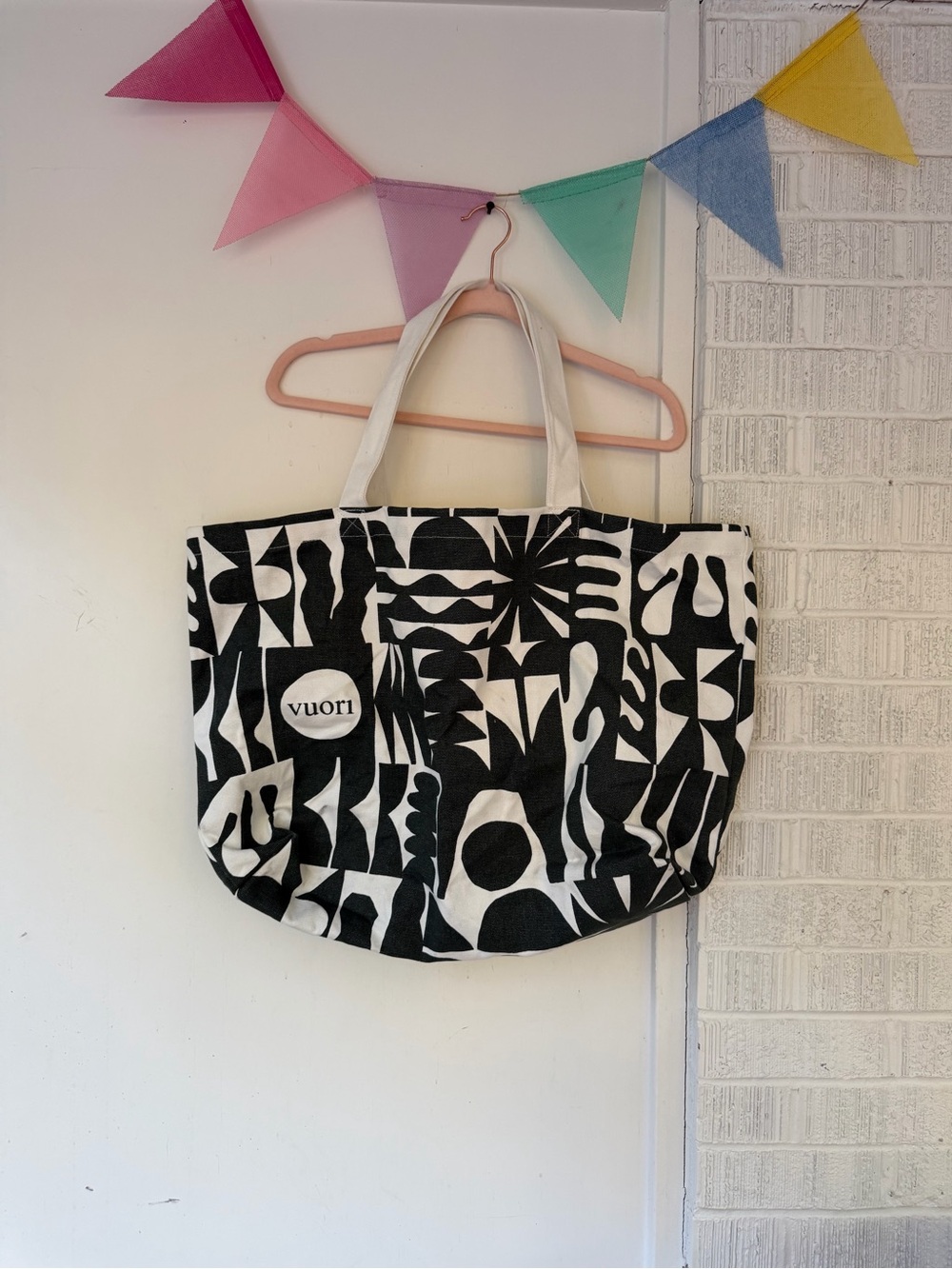 Vuori Dark Green & White Patterned Canvas Tote Bag